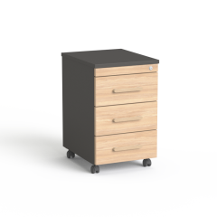 Kontenerek biurowy pod biurko  SV-18 konfigurator (Korpus: Grafit; Front: Dąb Amber; Uchwyty/Nóżki: Drewno)