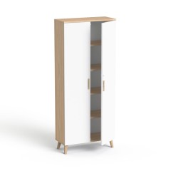 Szafa biurowa 80 cm SV-01 konfigurator (Korpus: Dąb Amber; Drzwi: Biały; Nóżki + uchwyty: drewno)