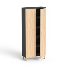 Szafa biurowa 80 cm SV-01 konfigurator (Korpus: Grafit; Drzwi: Dąb Amber; Nóżki + uchwyty: drewno)
