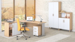 Dębowo-biały zestaw mebli do przytulnego biura