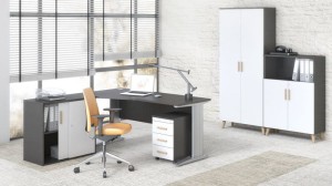 Grafitowo-biały komplet mebli do biura