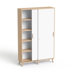  Szafa biurowa przesuwna konfigurator SV-101 (Korpus: Dąb Amber; Drzwi: Biały; Nóżki + uchwyty: drewno)