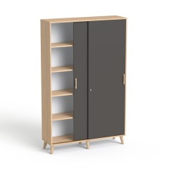  Szafa biurowa przesuwna konfigurator SV-101 (Korpus: Dąb Amber; Drzwi: Grafit; Nóżki + uchwyty: drewno)