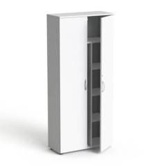 Biała Szafa ubraniowa do biura SV-100 M z drążkiem i półkami