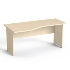 Tanie biurko do biura noga płytowa - konfigurator (Kształt blatu: profilowane lewe; Długość: 160 cm; Blat + blenda: Brzoza Polarna; Noga: Brzoza Polarna)
