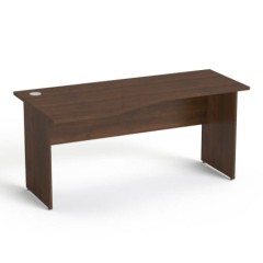 Tanie biurko do biura noga płytowa - konfigurator (Kształt blatu: profilowane lewe; Długość: 160 cm; Blat + blenda: Orzech Antyczny; Noga: Orzech Antyczny)
